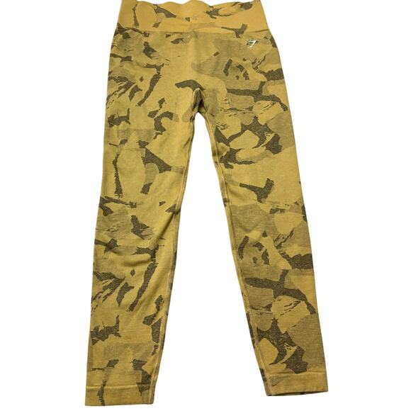 Gymshark Adapt Camo Seamless Leggings Savanna Yellow High Rise Size XL Athletic - Picture 2 of 9